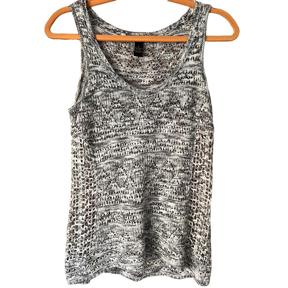 INC International Concepts Swing Top Open Knit Sweater Blouse Gray Black S